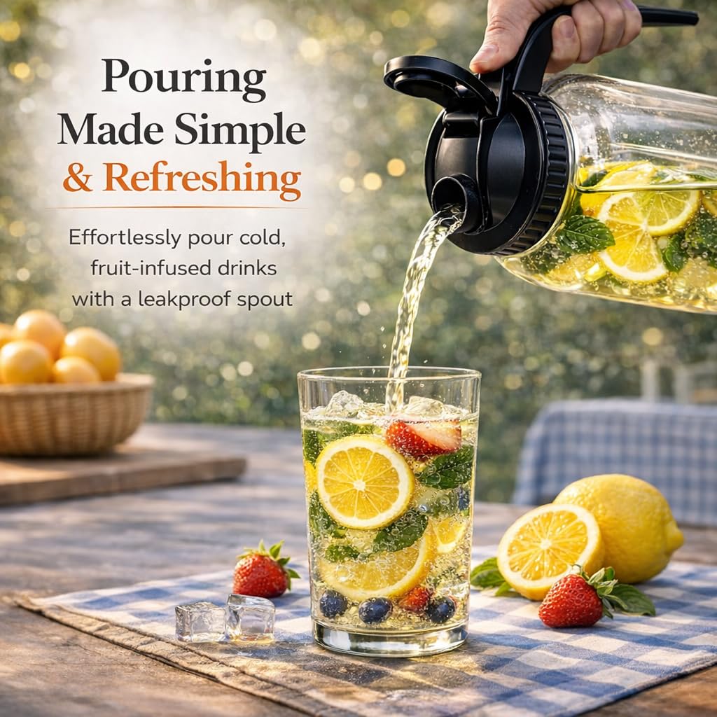 3 Pack 64oz Glass Mason Jar Pitcher with Airtight Lid and Handle – Wide Mouth, Leak-Proof, Ideal for Sun Tea, Cold Brew, Lemonade, Iced Coffee, Milk, and Water