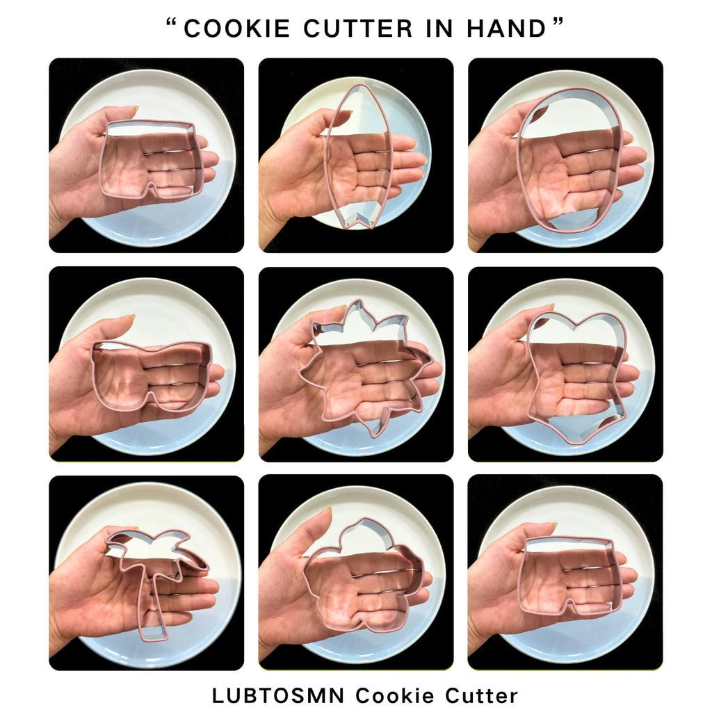 LUBTOSMN 9 Piece Summer Cookie Cutters Set, Silicone Rim Baking Set