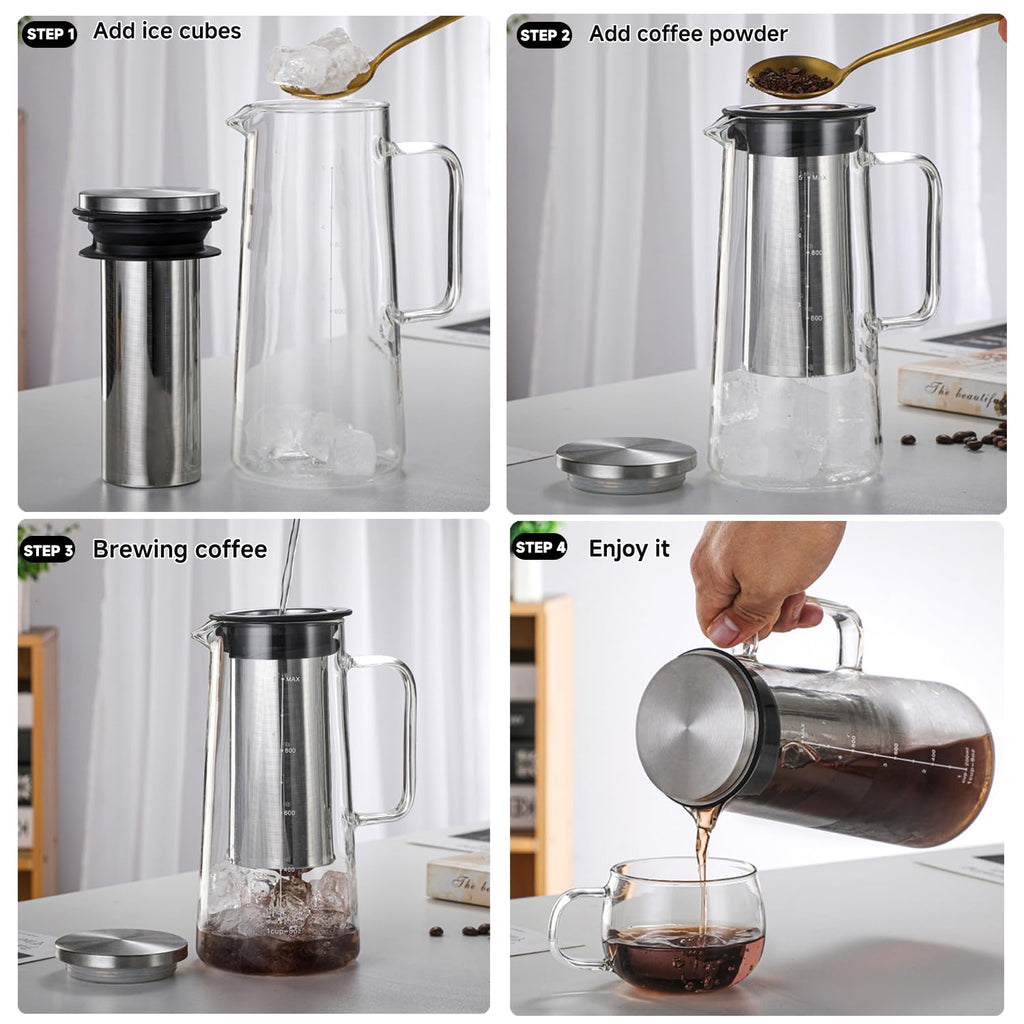 Cold Brew Coffee Maker, Tea Infuser Ice Cold Brew Pitcher 48oz (1.4 L)