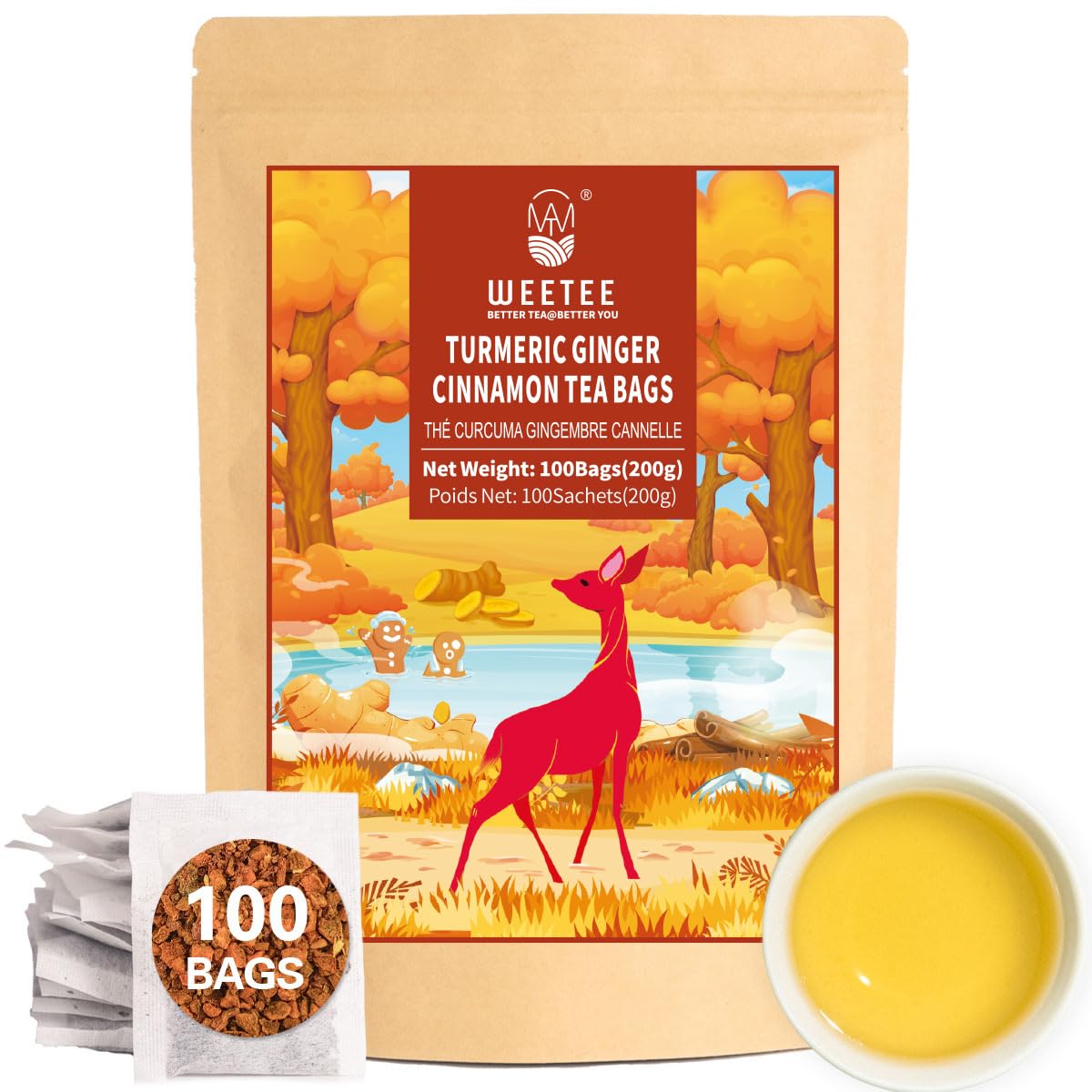 WT WEETEE Chamomile Lavender Tea Bags 100ct, Caffeine-free Tea for Bedtime