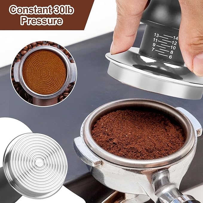 53mm Espresso Tamper Set - Dual-Spring Calibrated Coffee Tamper, 8-Needle WDT Tool Espresso Distribution Tool, Magnetic Aluminum Dosing Funnel, Reusable Puck Screen, Fit for 53mm Portafilters