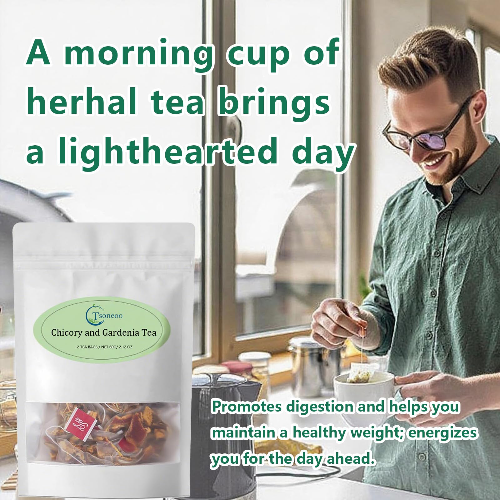 Chicory and Gardenia Herbal Tea Bags (12 Count) – Caffeine Free, Sugar Free Botanical Tea with Honeysuckle, Licorice & Tangerine Peel – Vegan, Naturally Soothing Daily Herbal Blend (1pc)