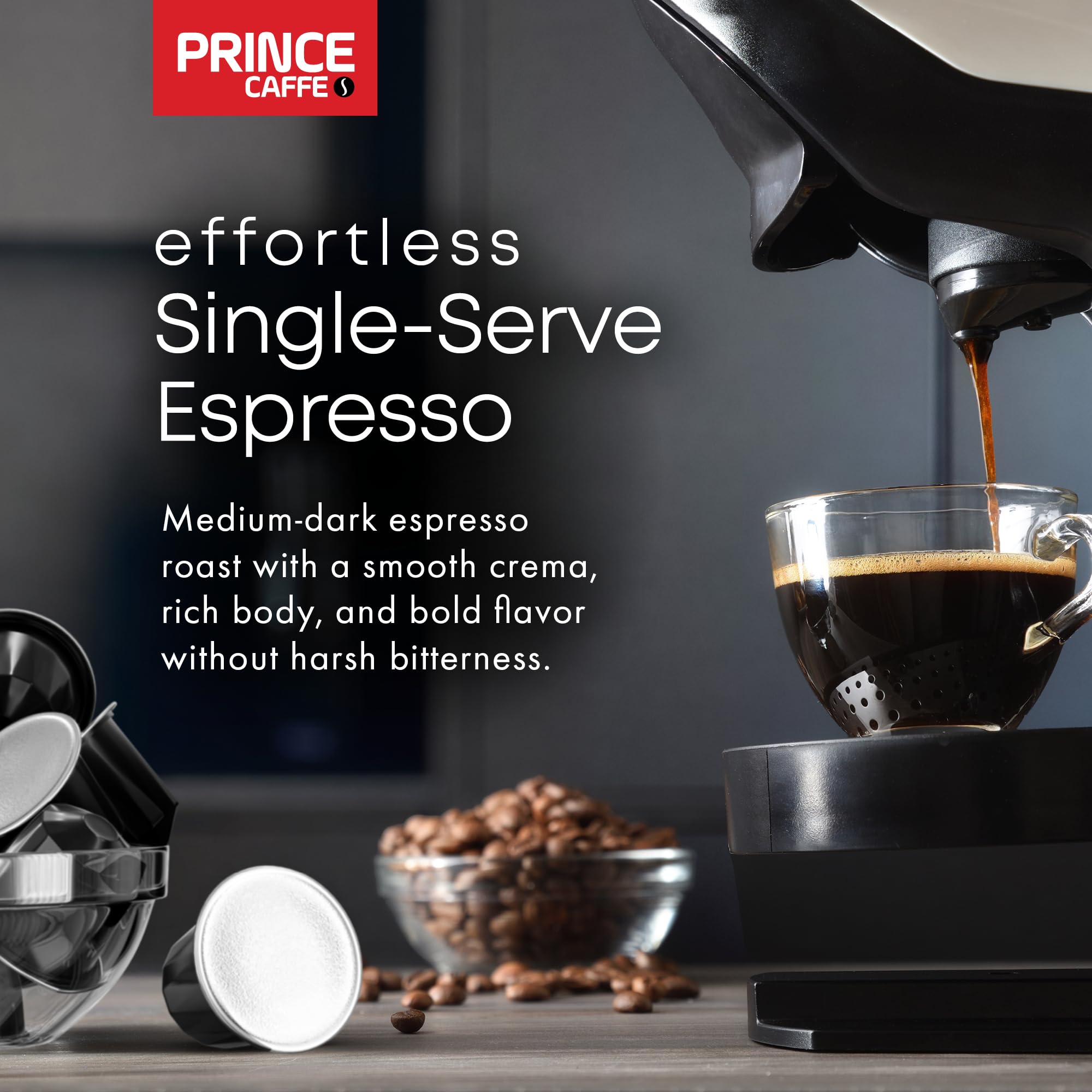 Prince Caffe Espresso Pods – ESPRESSO Intensity 7 Medium-Dark Roast Coffee Capsules – Compatible with Nespresso, Pods for Original Line Machines – Premium Quality Capsules 3 x 10 Pack (30 Count)