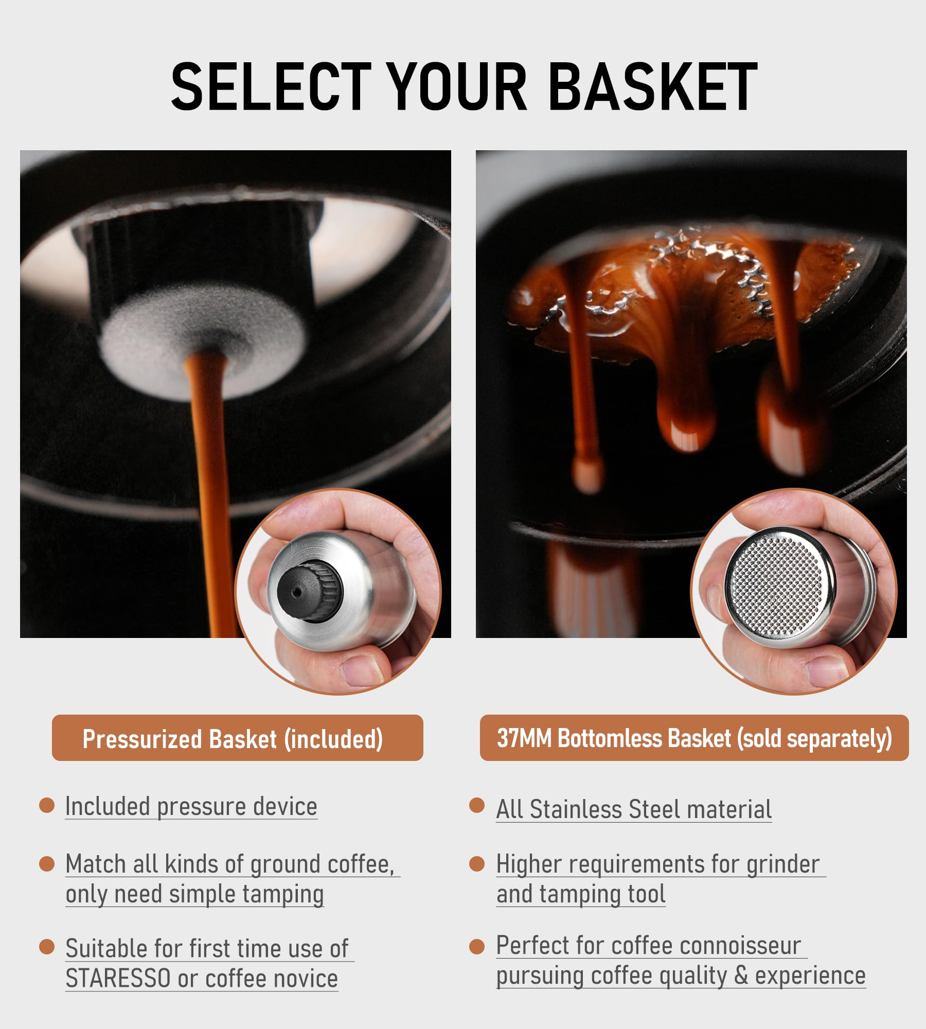 STARESSO Classic Manual Espresso Maker, 2 IN 1 Travel Coffee Machine