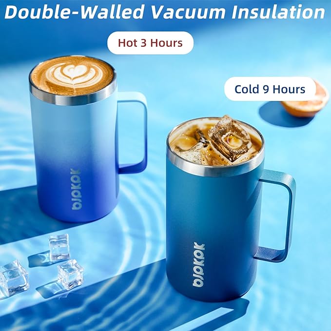 BJPKPK Insulated Coffee Mug with 2 Lids, 25oz Stainless Steel Insulated Tumbler with Handle, Double Wall Vacuum Coffee Cups, BPA Free Travel Mug for Coffee, Tea and Drinks, Turquoise