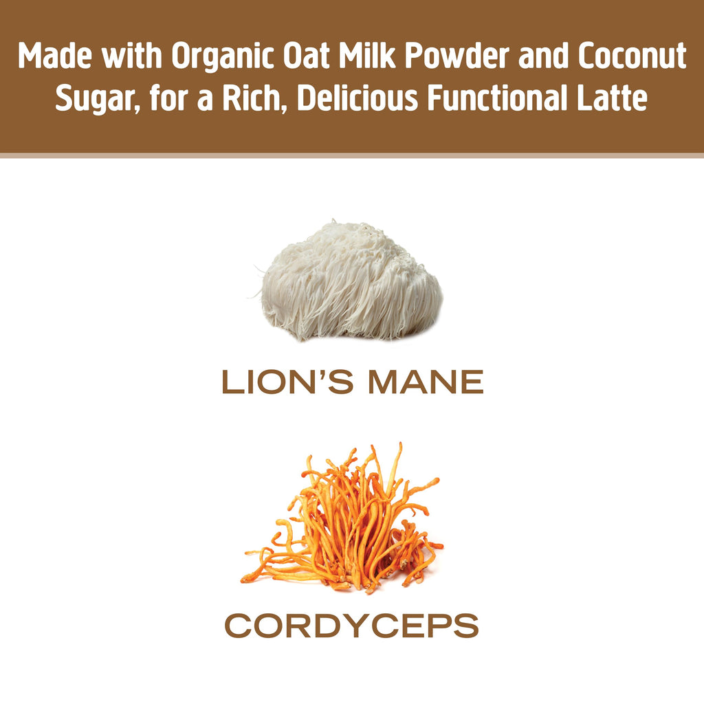 OM MUSHROOM SUPERFOOD Coffee Latte Blend – Functional Mushroom Powder with Lion’s Mane & Cordyceps – Energy, Focus & Mental Clarity Support – 8.47 oz Canister (30 Servings)