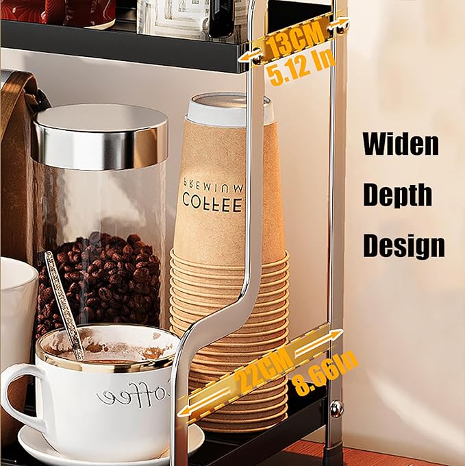KISKIS Coffee Mug Cup Holder Space Saving 2-Tier Sturdy Stable Metal Storage Shelf, Prevent Falling Scratch Resistant Kitchen Rack Office Bathroom Desktop Organizer,White
