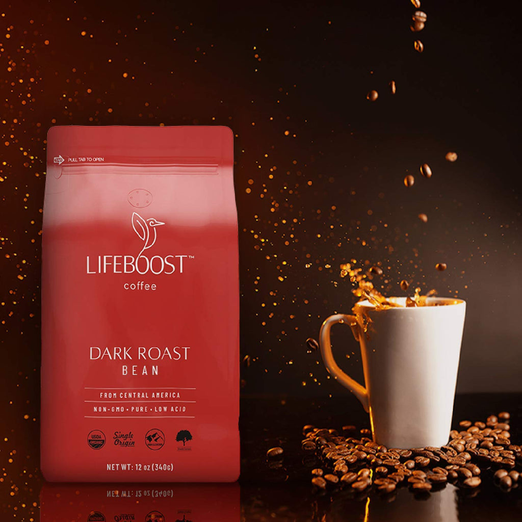 Lifeboost Dark Roast Whole Bean Coffee - Low Acid Organic Coffee, Non-GMO, USDA Organic, Single Origin, Third-Party Tested for Mycotoxins & Pesticides - 12 oz, Pack of 3