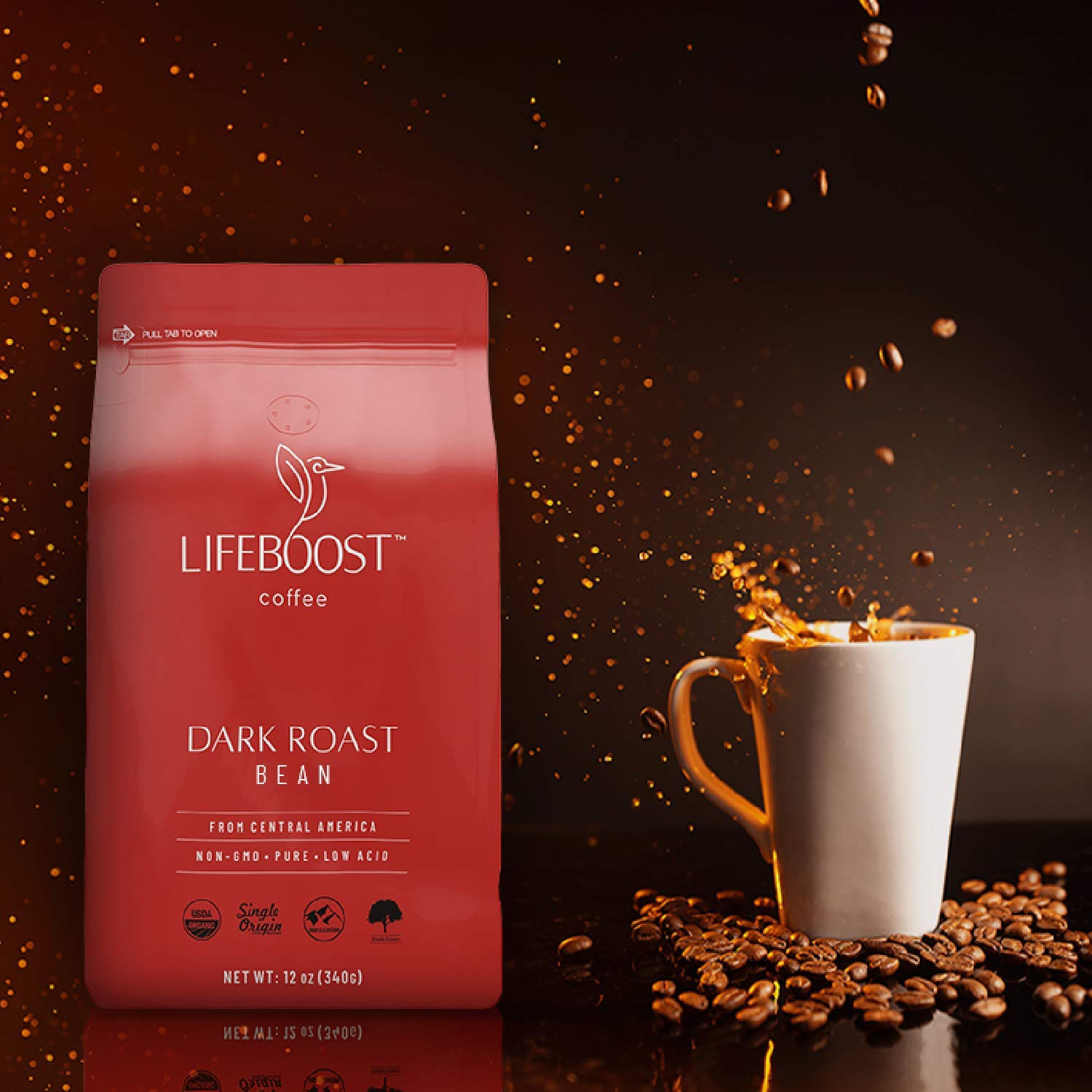 Lifeboost Dark Roast Whole Bean Coffee - Low Acid Organic Coffee, Non-GMO, USDA Organic, Single Origin, Third-Party Tested for Mycotoxins & Pesticides - 12 oz, Pack of 3