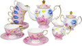 ACMLIFE Tea Set for Adults- Fine China Tea Set for 6, 21-Piece Vintage Coffee Set English Porcelain Tea Pot Sets for Adult Tea Party for Women Gift (Pink, Extra Large 21)