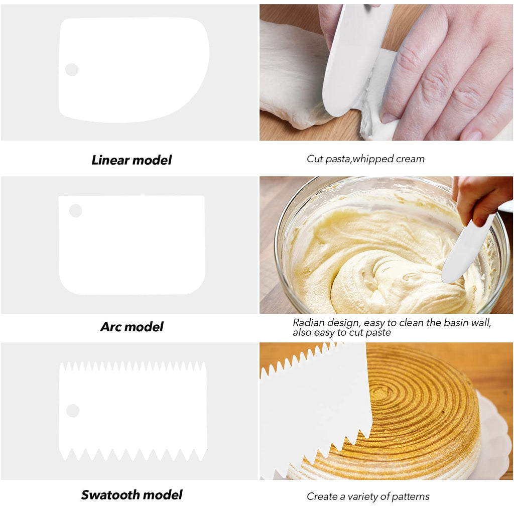 Stainless Steel Icing Spatulas Angled Cake Spatulas with 3 Cake Smoother Scrapers- Professional Frosting Offset Spatula Set with 6, 8, 10 inch Blades for Cake Decorating