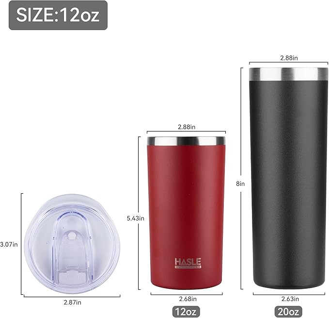 HASLE OUTFITTERS 12 oz Skinny Tumbler, Stainless Steel Insulated Slim Tumbler with Lid, Reusable Double Wall Travel Coffee Mug, Durable Powder Coated Travel Water Cup(Red,1)