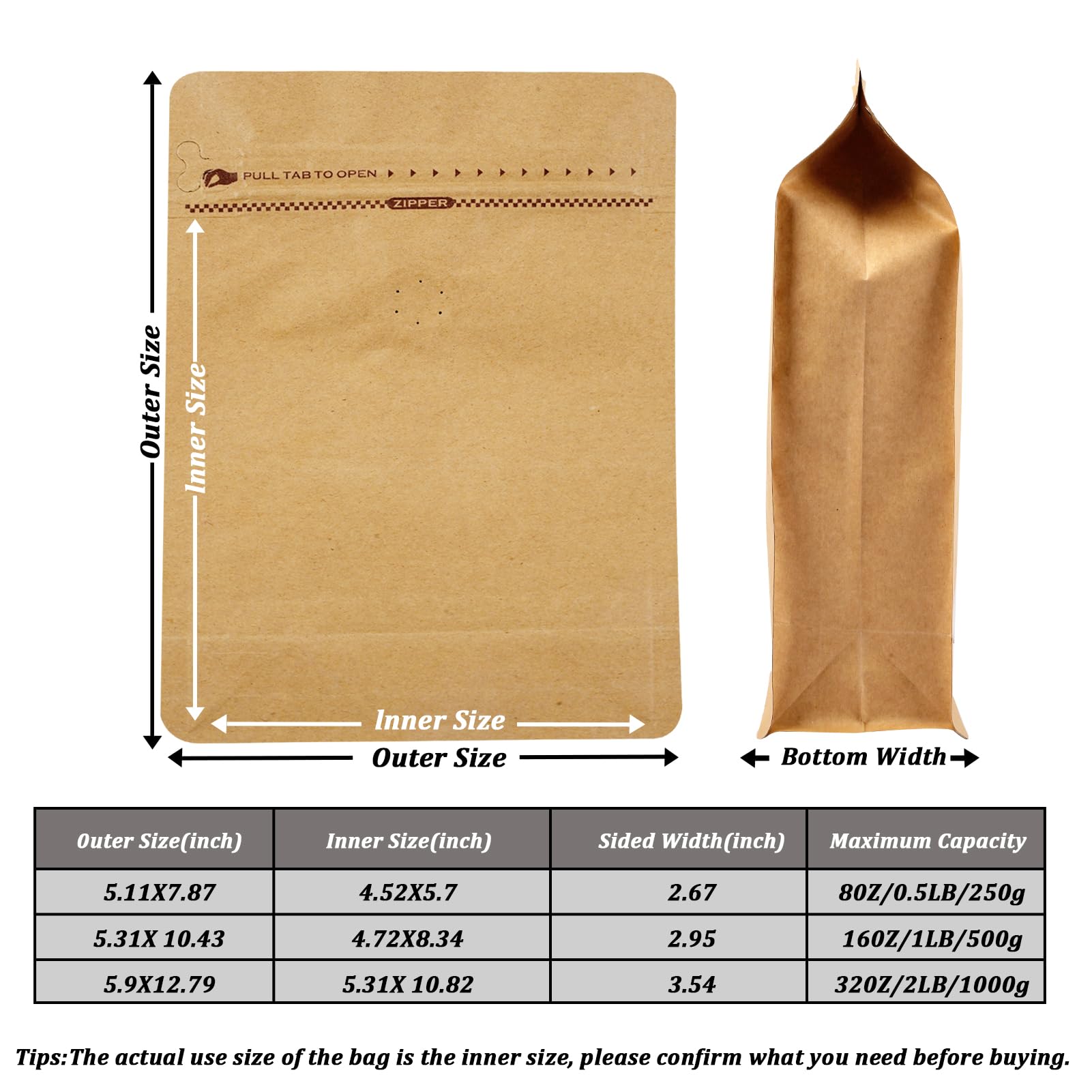Coffee Bags with Valve (50 PCS,32oz/2lb) Kraft Paper High Barrier Aluminum Foil Flat Bottom Standing Coffee Beans Storage Packaging Bags,Reusable Heat Seal Side Zipper Pouches for Small Business&Home