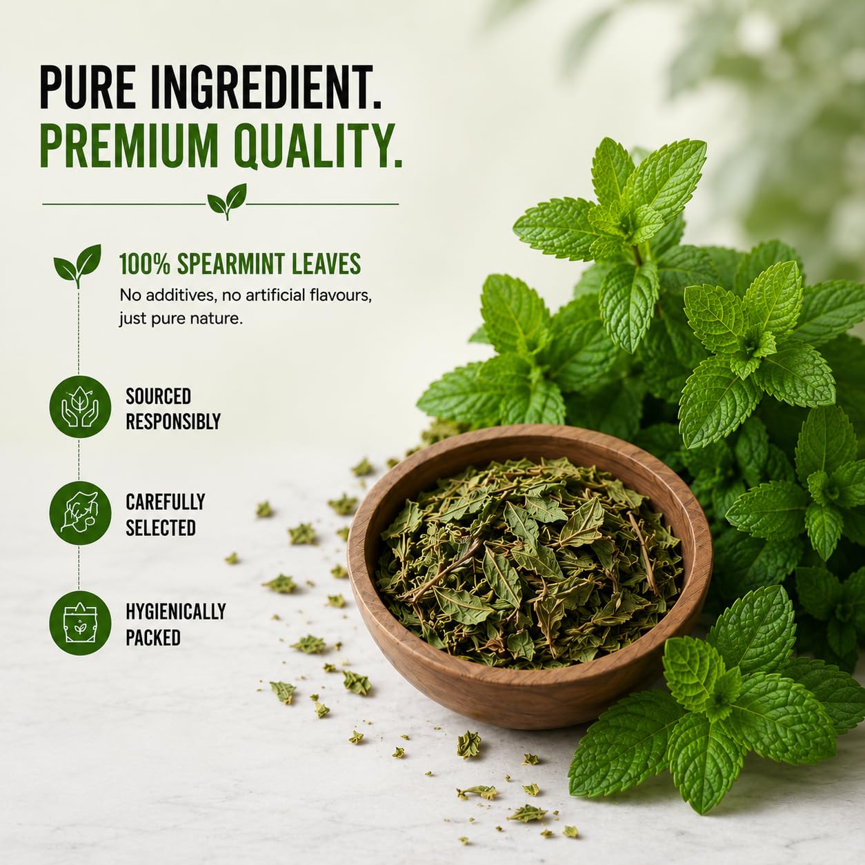 BLUE TEA - Spearmint Tea - 100 Count - Pyramid Plant Based Tea Bag | PCOS RELIEF | Balances Hormones - Support Digestion | Refreshing Flavour - Herbal Tea - Leaf Based - Caffeine free | Ziplock Pouch