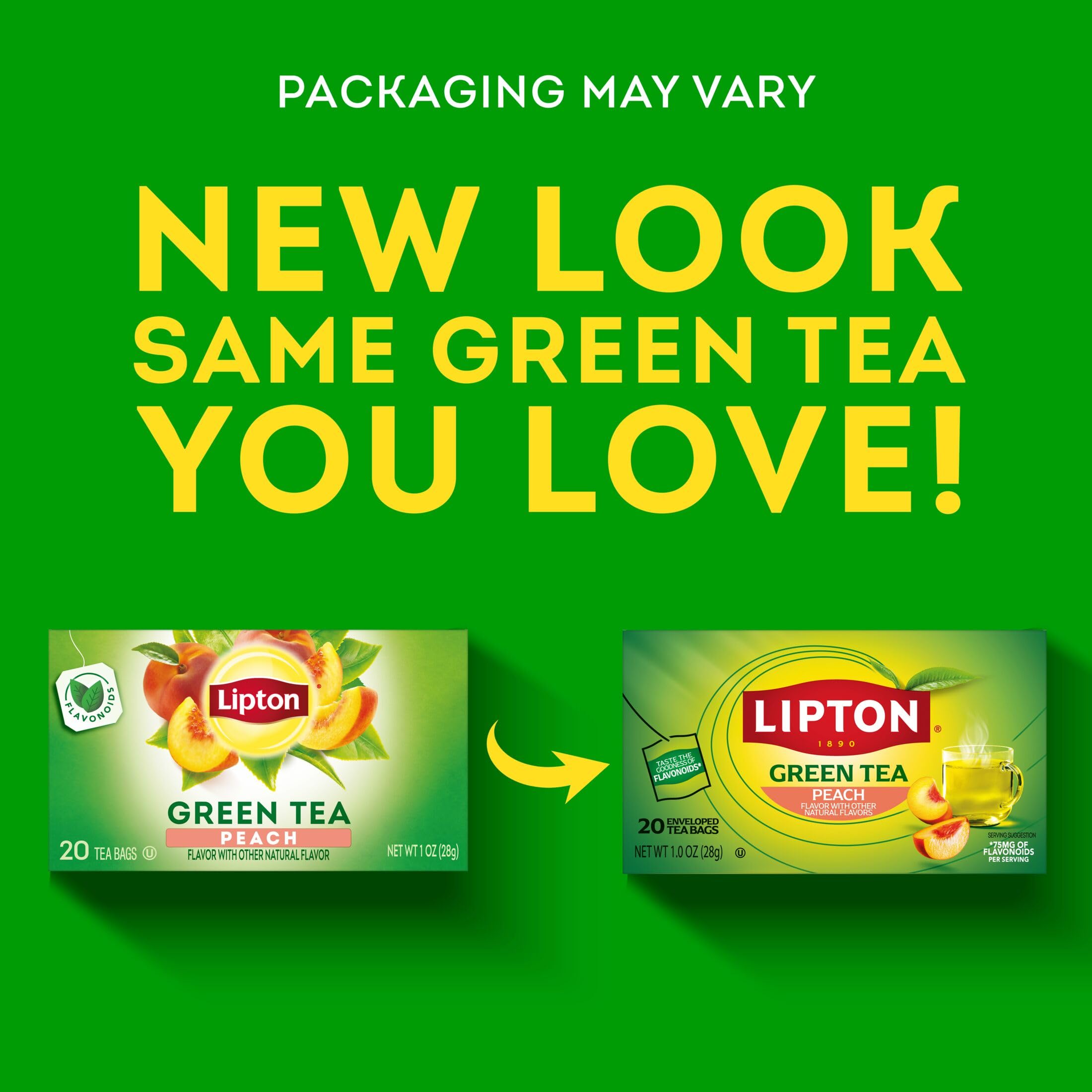 Lipton Peach Green Tea Bags, 20 Total Tea Bags