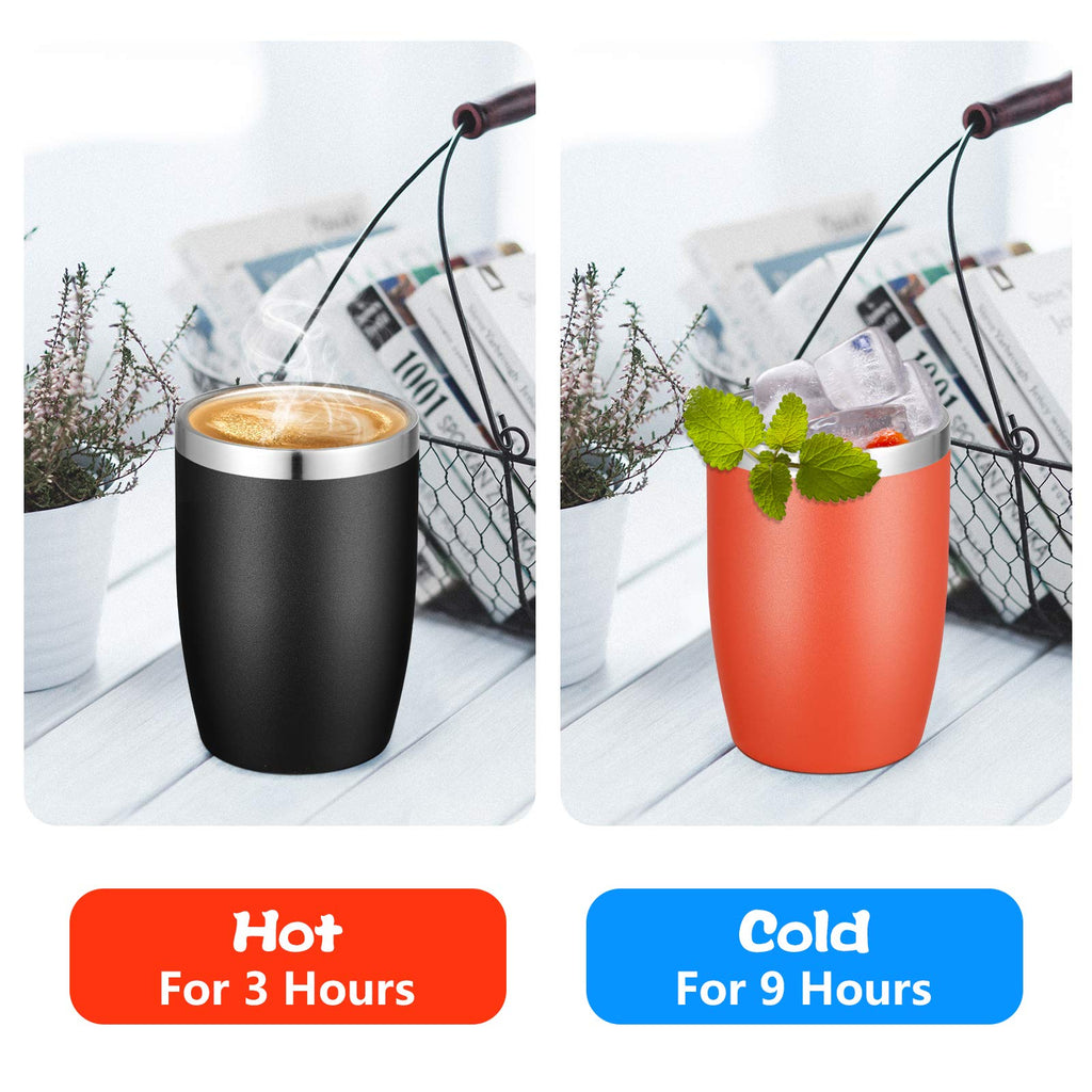 VEGOND Stainless Steel 12 oz Tumblers bulk Vacuum Insulated Double Wall Travel Tumbler with Lid and Straw Reusable Tumbler, Black 6 pack