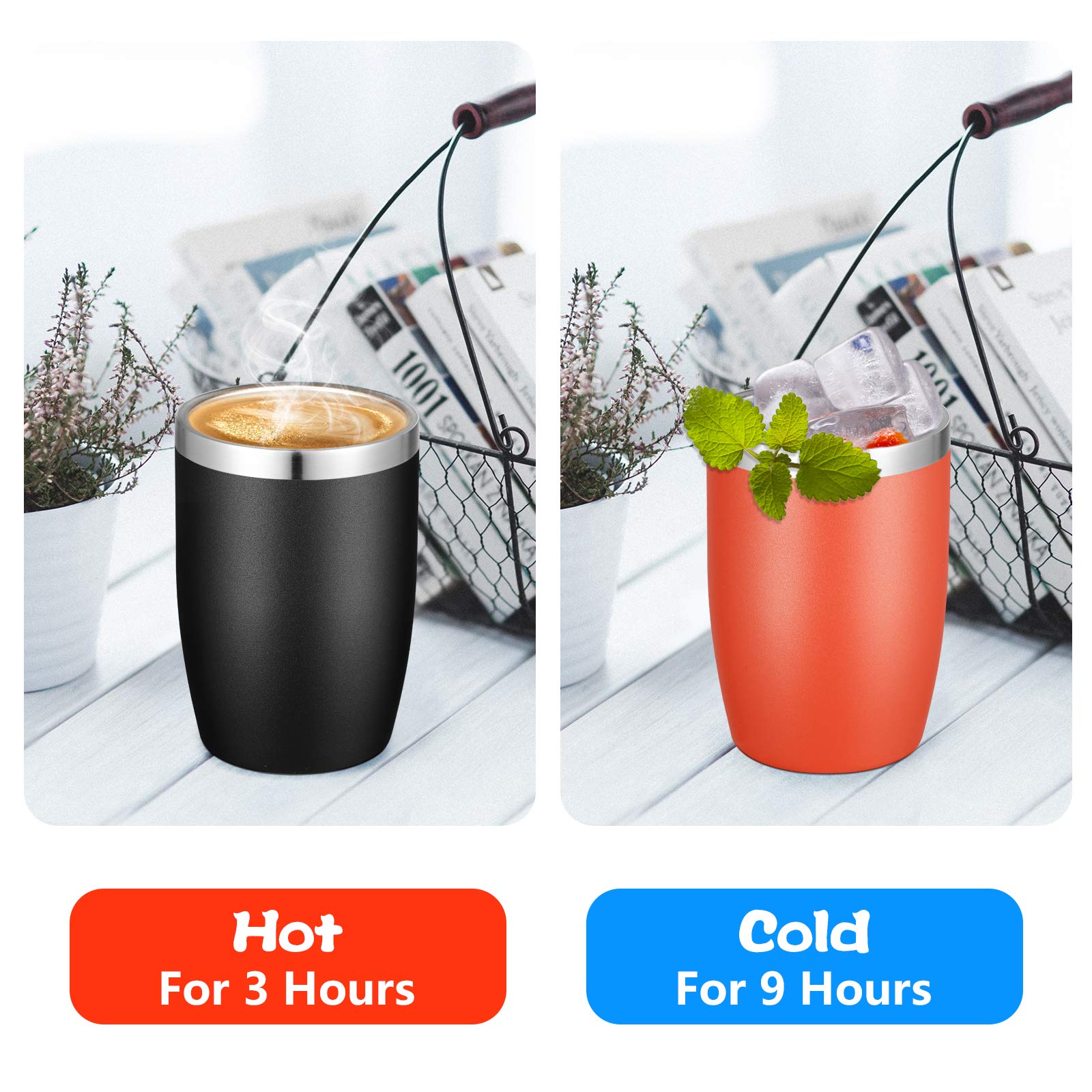 VEGOND Stainless Steel 12 oz Tumblers bulk Vacuum Insulated Double Wall Travel Tumbler with Lid and Straw Reusable Tumbler, Black 6 pack