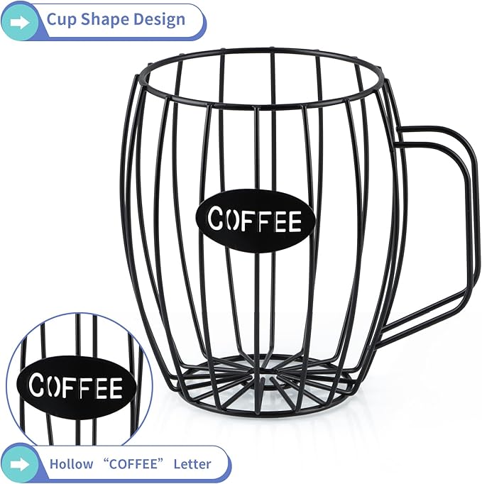 MOLIGOU Coffee Pod Basket, Black, Round, Modern, Rustic, Country-Chic, K Cup Storage, Organizer, Decor, Kitchen Counter, Coffee Bar