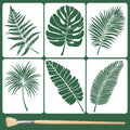 TWINKLEMON 6PCS Large Leaf Stencils for Painting on Walls 16 x 12 Inch Plant Stencil with Brushes Palm Leaf Wall Stencil Tropical Leaves Stencils Plastic Drawing Templates for Wall Furniture Fabric