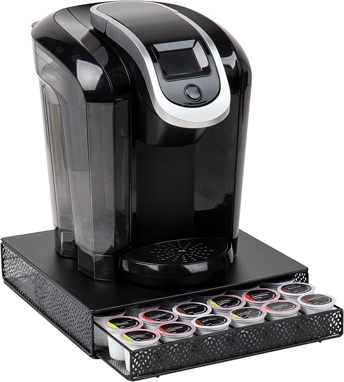 Mind Reader Single Serve Coffee Pod Drawer, 36 Pod Capacity, Countertop Organizer, Metal, 12.75" L x 13" W x 3" H, Black