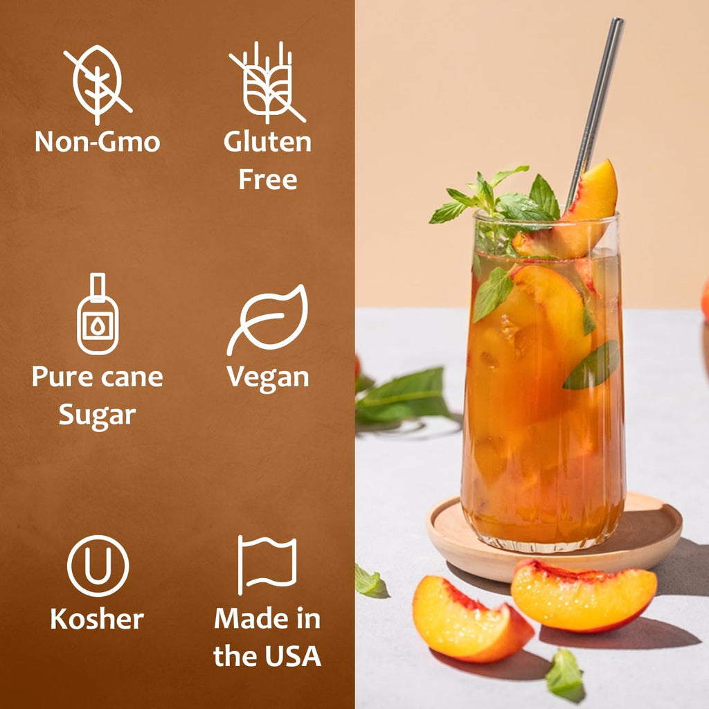 Syruvia Peach Syrup, Flavored Syrup for Cocktails, Fruit Drinks, Lemonades, and Desserts – 25.4 fl oz