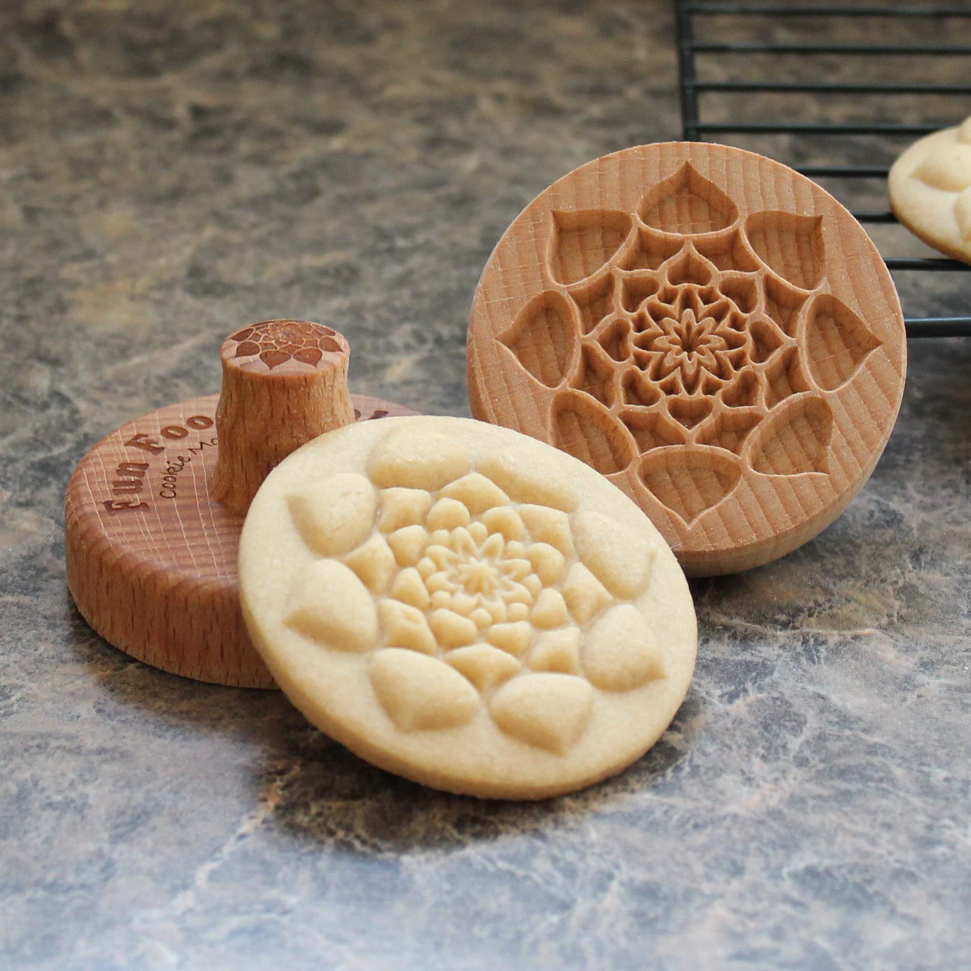 Fun Food Tools, Wood Cookie Stamp, 2.5 Inch (Lotus Mandala CS-055)