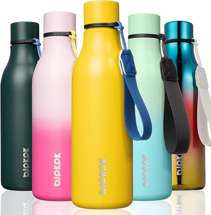 BJPKPK 18oz Insulated Water Bottle, Stainless Steel Bottle with Carry Strap