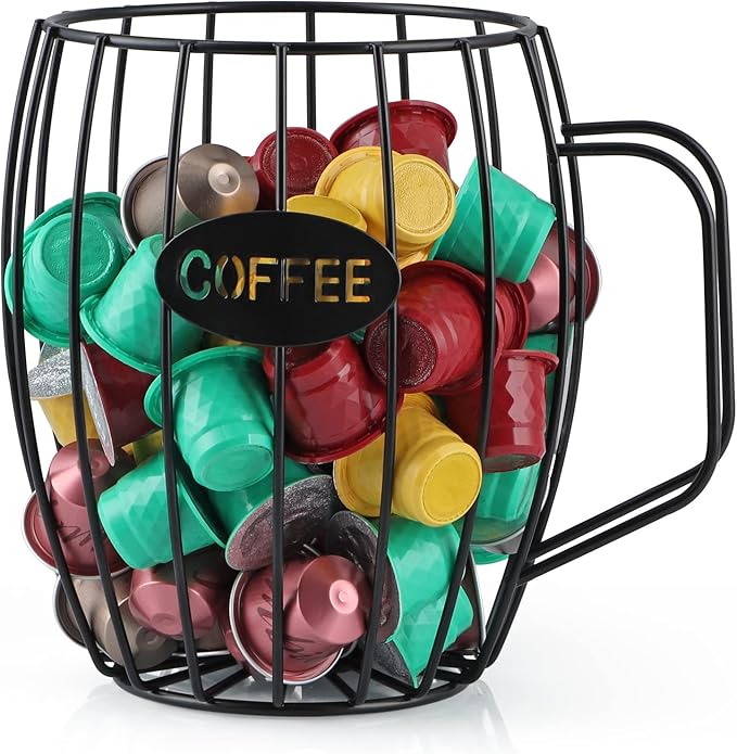 MOLIGOU Coffee Pod Basket, Black, Round, Modern, Rustic, Country-Chic, K Cup Storage, Organizer, Decor, Kitchen Counter, Coffee Bar