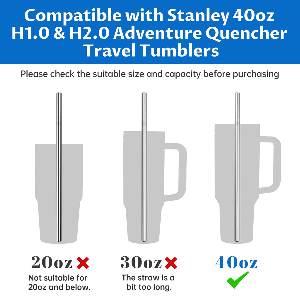 Tomorotec 8PCS Stainless Steel Straws Fit for 40oz Stanley Tumblers, Silver