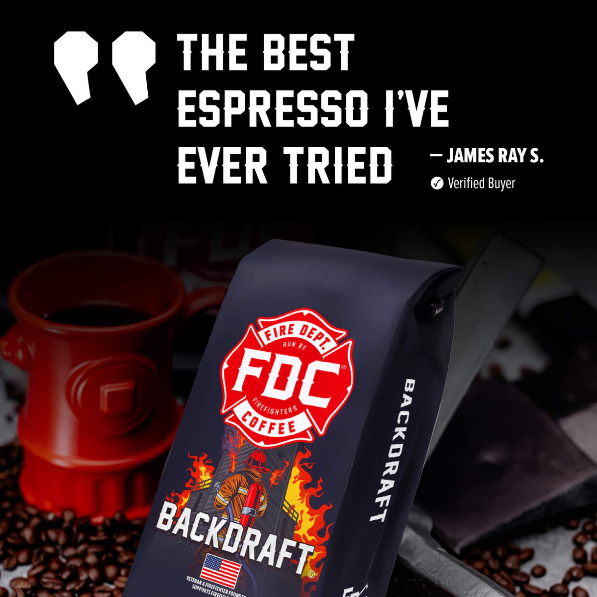 Fire Department Coffee Backdraft Espresso Whole Bean Coffee - 12 oz