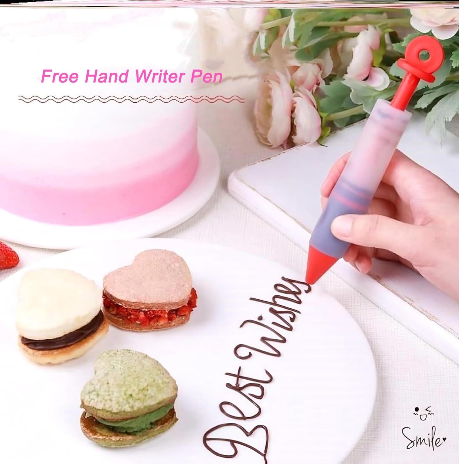 Cake Decorating Pen Dessert Decorating Tool, Silicone Food Syringe Cylinder with 4 Heads Cookie Icing Piping Nozzles Used for Chocolate Jam, Lettering, Drawing, Cream (Black)