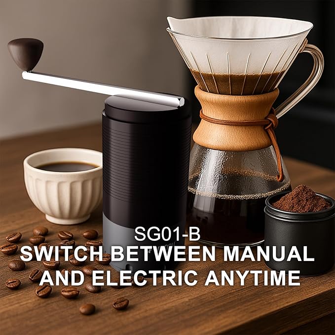 CF WISDOM Portable Conical Burr Coffee Grinder, Dual-Mode Electric & Manual