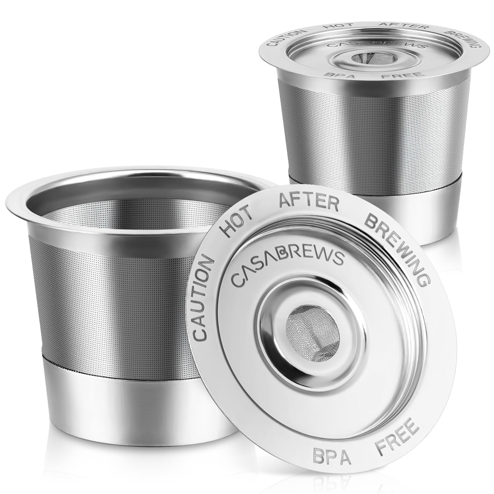 CASABREWS CASKF02 Reusable K Cup Filters, 2 Pack Stainless Steel Refillable Coffee Pods for Keurig 1.0 Brewers, Universal Fit, Eco-Friendly & BPA-Free