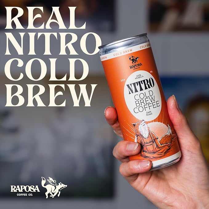 Raposa Nitro Cold Brew Ready to Drink Coffee 250ml - 8.45oz - Made with Oat Milk- Dairy Free - Vegan Cold Brew Ready to Drink, Non GMO, No Artificial Anything - 150mg Caffeine (Cafe Latte (12 Pack))