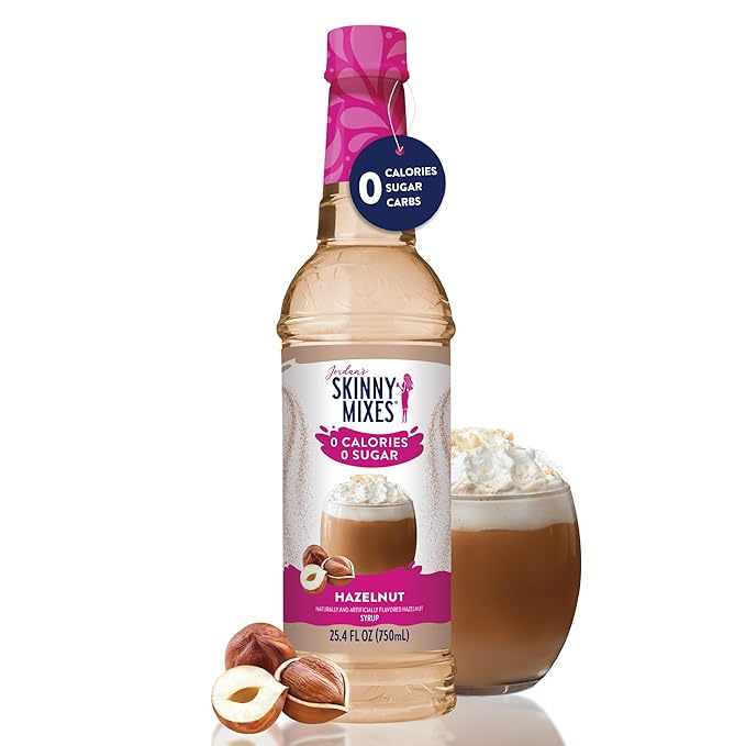 Jordan's Skinny Syrups Sugar Free Coffee Syrup, Hazlenut Flavor Drink Mix, Zero Calorie Flavoring for Chai Latte, Protein Shake, Food and More, Gluten Free, Keto Friendly, 25.4 Fl Oz, 1 Pack