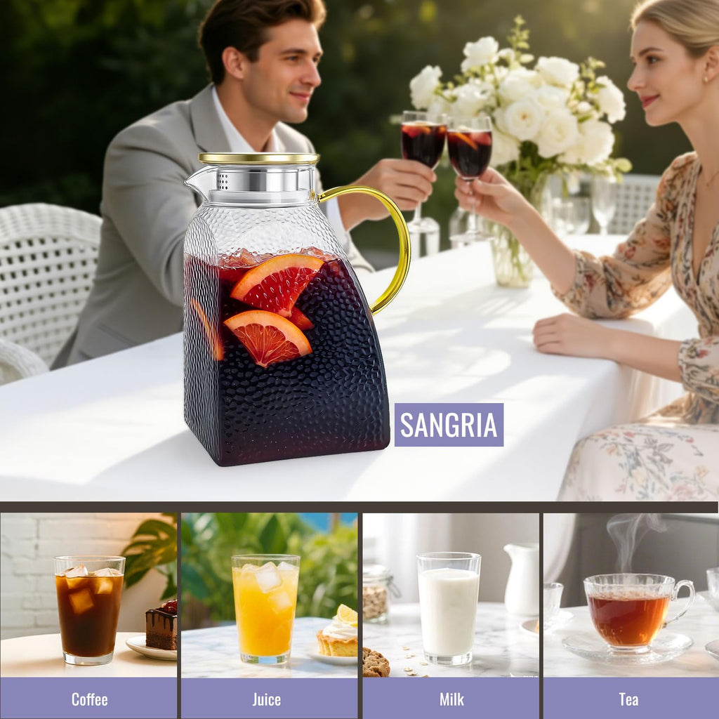 WARMSIMPLE 60 oz Glass Water Pitcher with Lid, Spout & Handle, BPA Free Jug