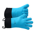 GEEKHOM BBQ Gloves Heat Resistant Oven Mitts - Silicone Grilling Gloves with 13.7" Arm Protection - Waterproof Pot Holder Non-Slip for Men & Women, Kitchen Outdoor Cooking, Baking, Camping, Blue