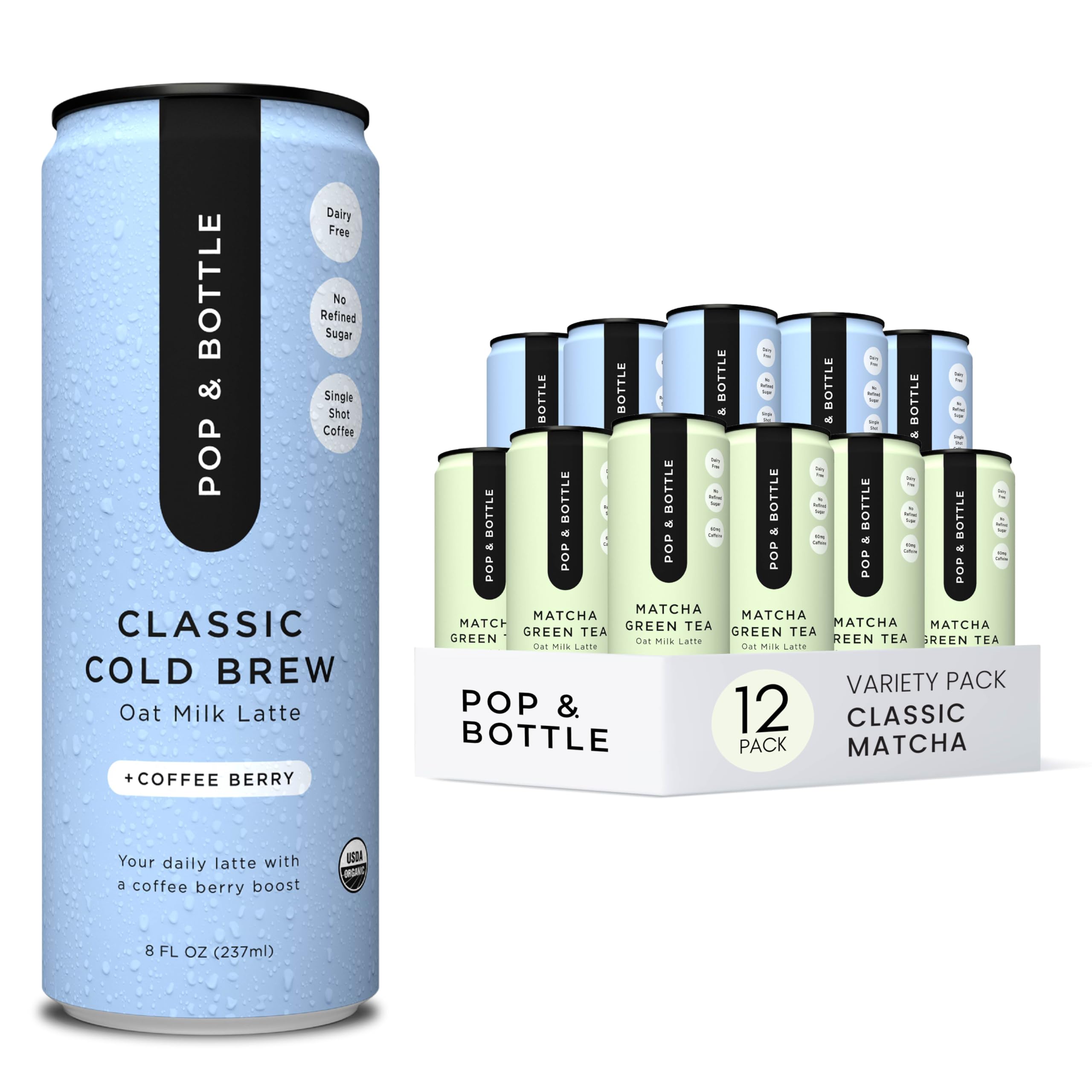 Pop & Bottle - Lattes - Classic & Matcha, 8 Fl Oz (Pack of 12), 6 Each