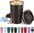 Vacuum-Insulated Stainless Steel Travel Coffee Mug, Leak-Proof Reusable Coffee Cup with Lid - Keep Hot & Cold Drinks for Hours, Durable Thermos Tumbler for Men & Women (3rd-Dark Coffee, 17OZ)