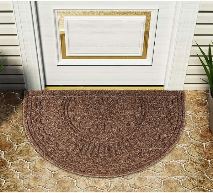 Mibao Door Mat Outdoor Indoor, 23.5" x 35.5", Half Round Door Mats, Non-Slip Front Door Mats Outdoor, Dirt Trapper Welcome Mats for Front Door, Back Door, Shoe Scraper, Coffee
