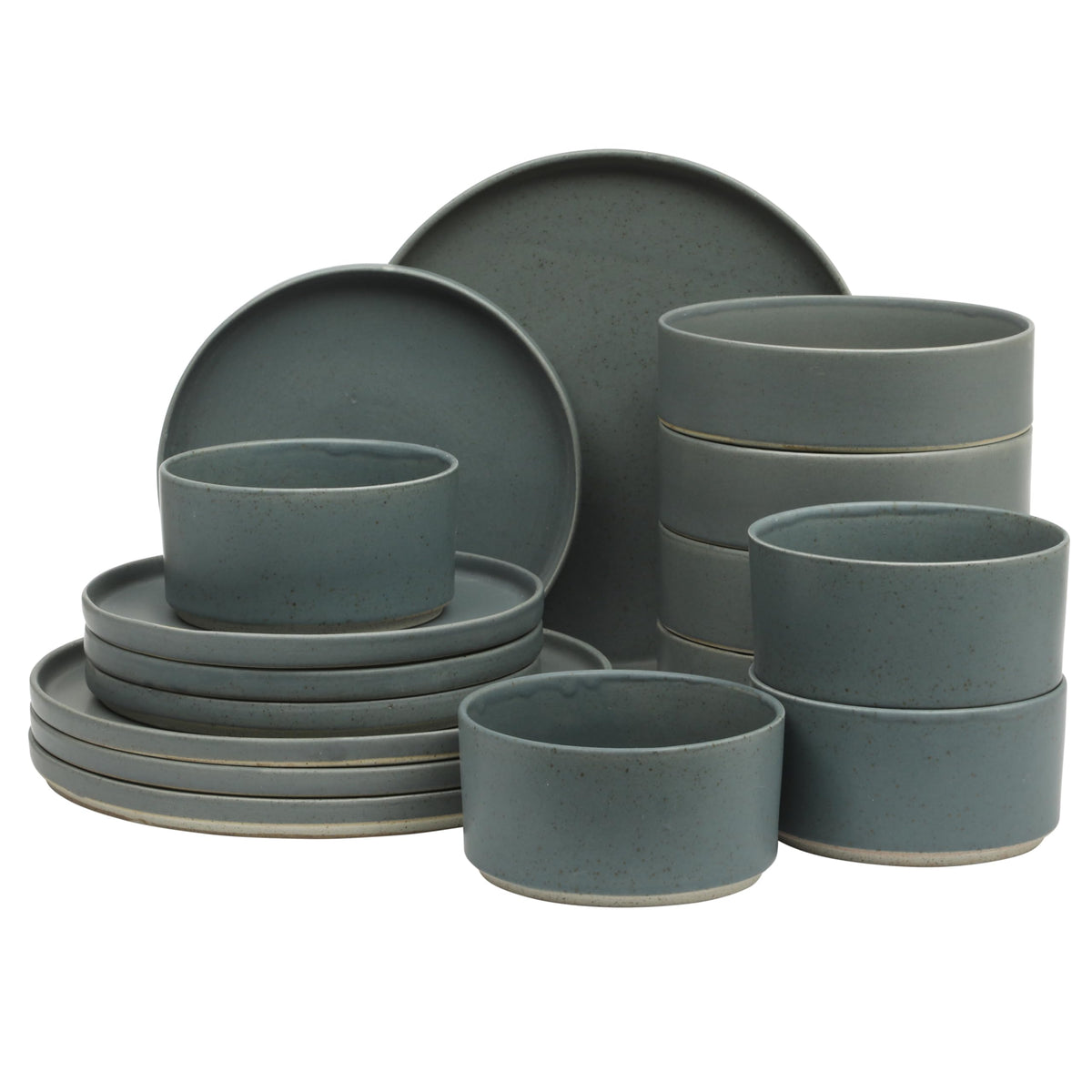 Gibson Elite Rhinebeck 16-Piece Double Bowl Dinnerware Set, Service for 4 – White and Black Stoneware Plates and Bowls