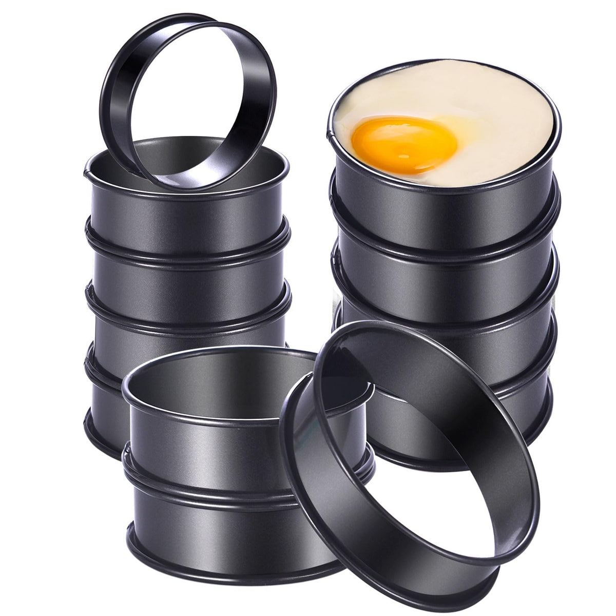 DATANYA 8Pack Crumpet Rings NONSTICK English Muffin Ring 4 Inch - Stainless Steel Double Rolled Tart Rings Upgraded Round Metal Cooking Pastry Ring Molds for baking
