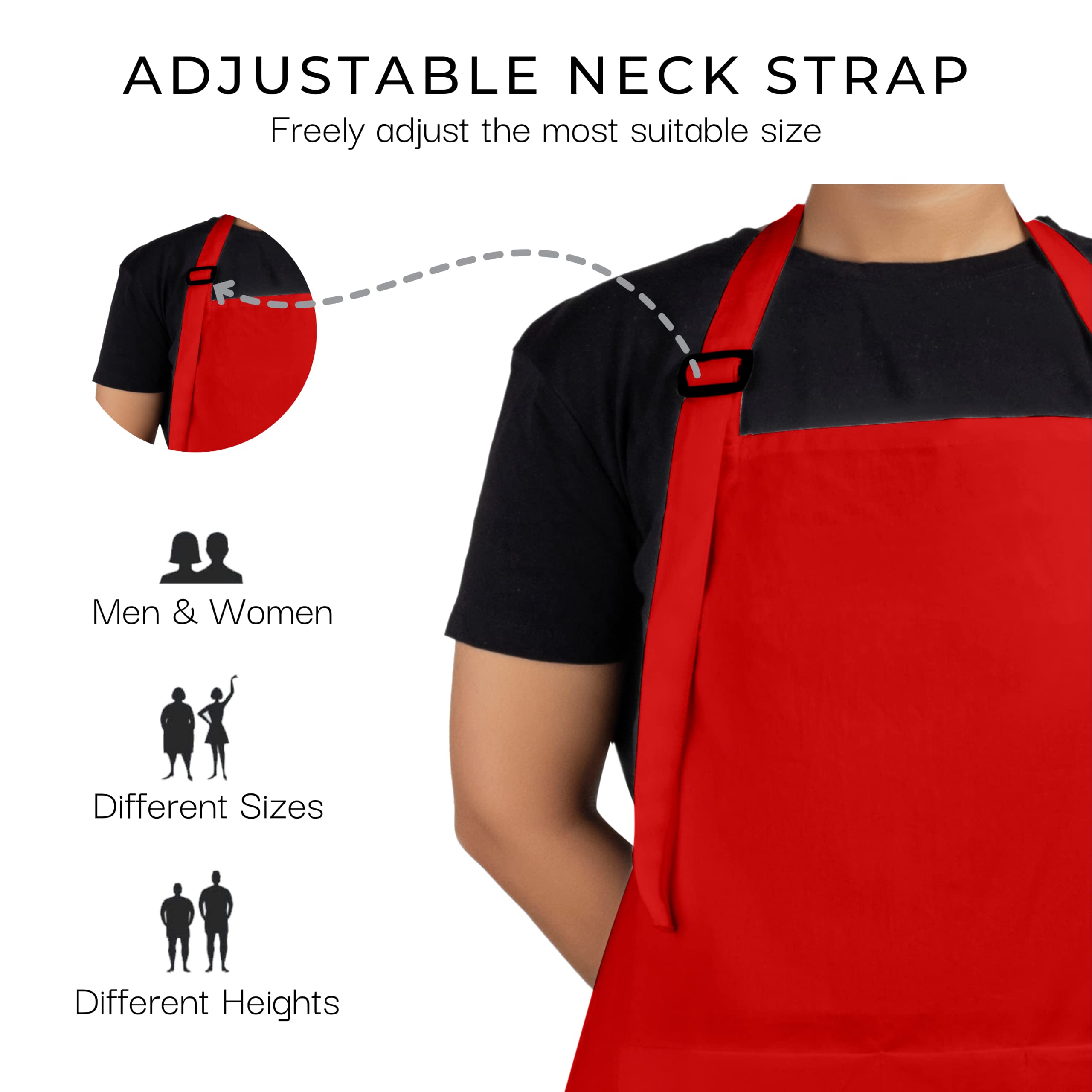 RAJRANG Bulk Apron Women Men with Pockets Cotton Kitchen Cooking Chef Aprons Red 35x27 Inches Set of 10