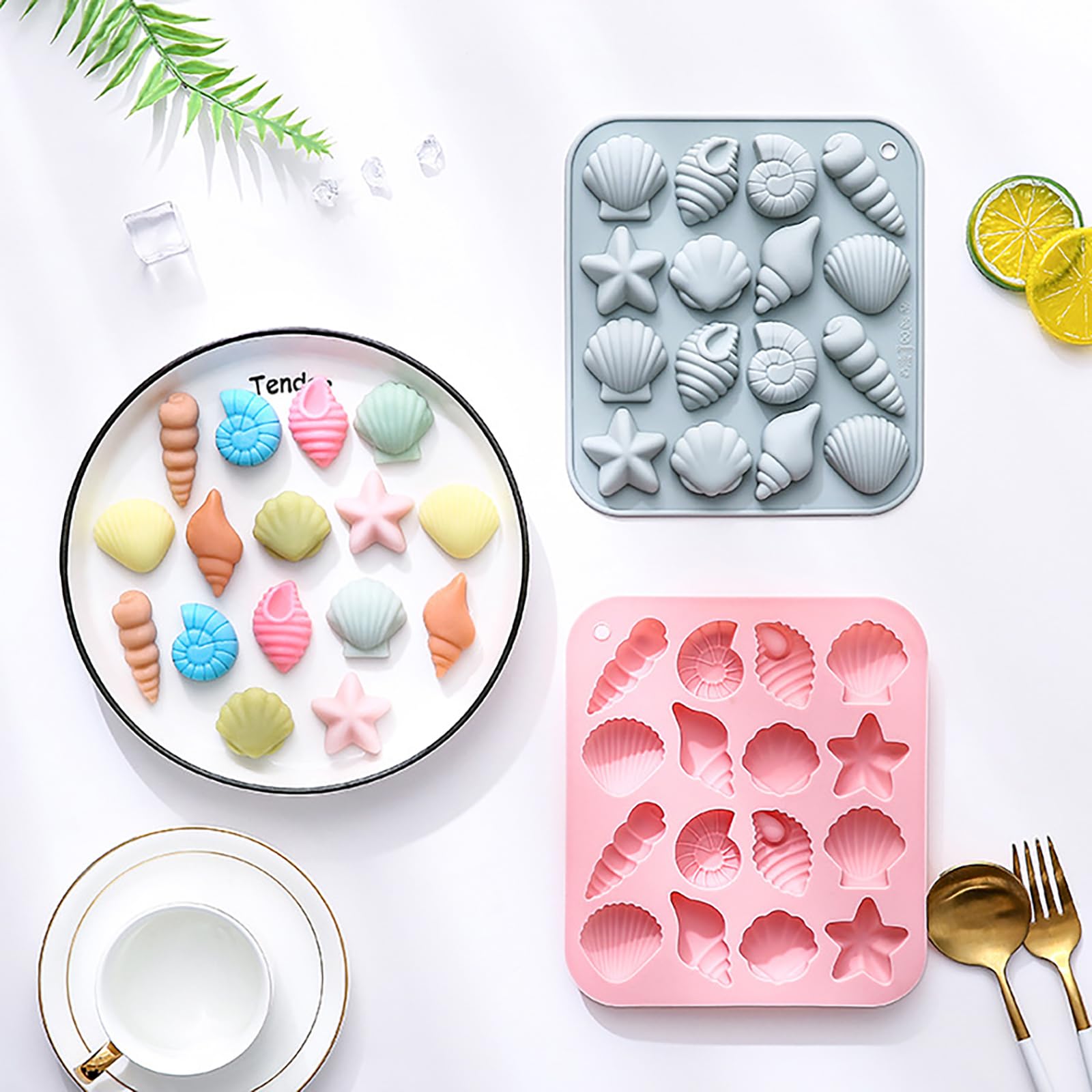 Oskrieel Ocean-Themed Chocolate Mold Set - Food-Grade Silicone Baking Molds with Shell, Starfish, Seashell Beach Life Phrases, Reusable for Under the Sea Cakes, Cupcakes & Party Treats - 2 Pack