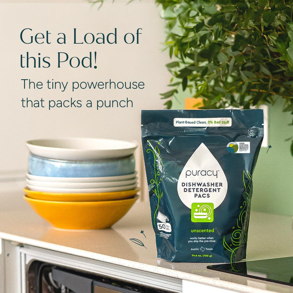 Puracy Dishwasher Pods, Natural Dishwasher Detergent, Free & Clear Dish tabs - Enzyme-Powered, Spot & Residue Free - TikTok Trend Items, Must Haves from TikTok Made Me Buy It (Free & Clear, 18 Count)