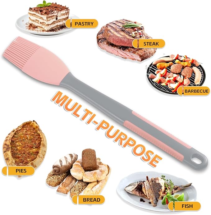 2Pcs Grill Basting Brush - Extra Long Silicone Basting Pastry Brush for Grilling 2inch Wide,Heat Resistant Brushes Spread Oil Butter Sauce Marinade for Cooking Baking BBQ(Pink 2)