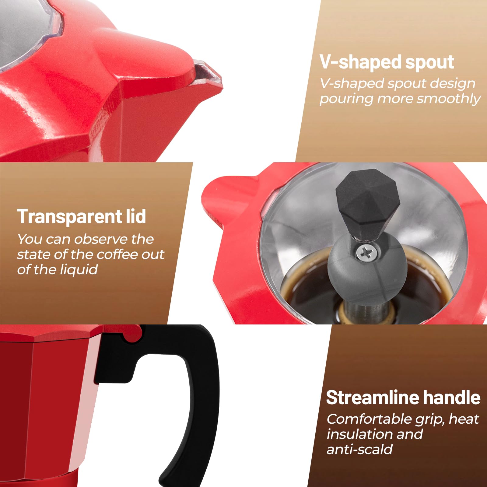 Vaolvpant Electric Aluminum Moka Pot 3-6 Cup 150-270ml Espresso Maker