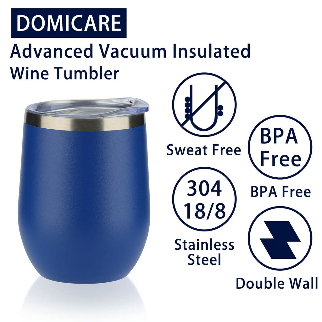 DOMICARE Stainless Steel Wine Tumbler Bulk with Lid, Personalized Insulated Tumblers Set, 12oz Travel Coffee Cups Pack of 16, Dark Blue