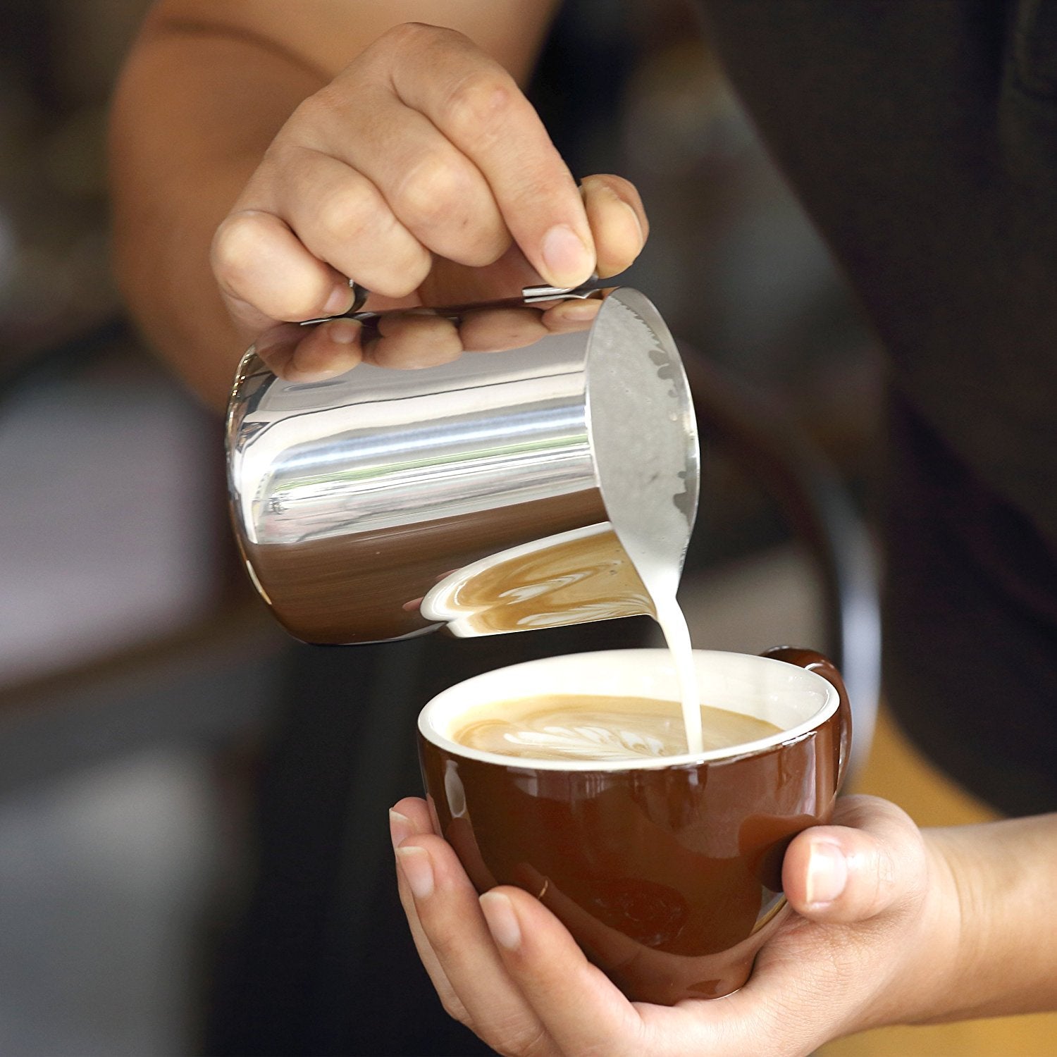 HOFASON Stainless Steel Milk Frothing Pitcher Cappuccino Pitcher Pouring Jug Espresso Cup Creamer Cup for Latte Art, 12 Ounce (350 ML)