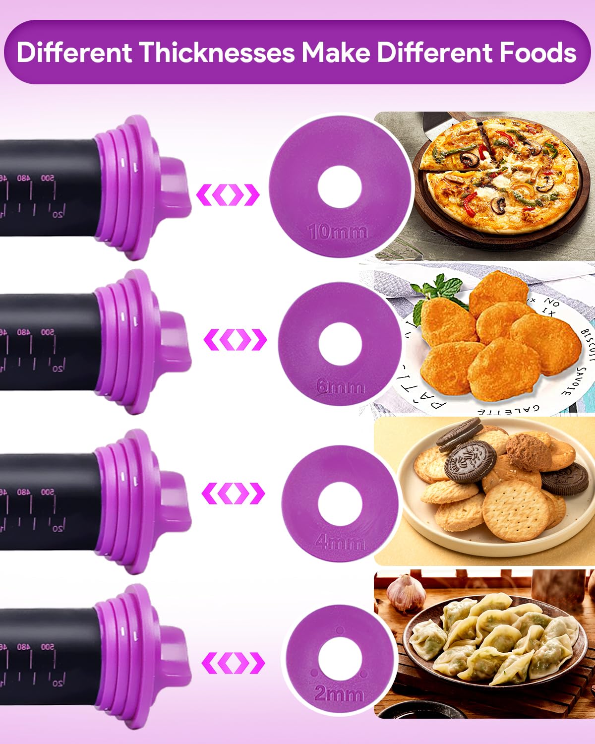 PROKITCHEN Silicone Rolling Pin with Thickness Rings, Adjustable Designs for Fondant, Cookie Decorating, Pasta, Pizza, 23.6 inch Purple Large Long Pin